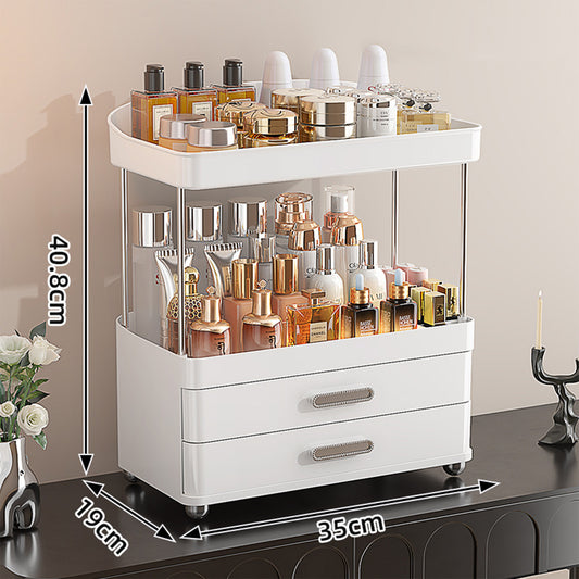 2 Schubladen Makeup Organizer - 4 Tier Bad Veranstalter und Lagerung, Vielseitig Parfüm Vanity Veranstalter, Ideal für Kosmetik, große Hautpflege, Gesichtsmaske, Bürobedarf