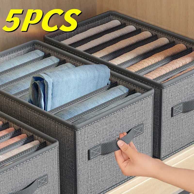 5PCS Gray 9-Grids Closet Clothes Organizer Storage Box Cabinet Drawers Set - 44x25x22cm-1